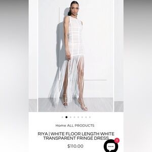MyKristi $110 White Fringe Sheer/Transparent Dress Size S